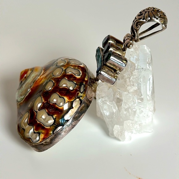 MAJESTIC FIRE TOPAZ 925 Abalone Pearl Large Polished Sarmaticus Shell Pendant - Picture 5 of 16